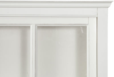 Biscottini Libreria vetrina con ante scorrevoli in legno massello di tiglio, finitura bianca anticata L154xPR37xH212 cm. Made in Italy