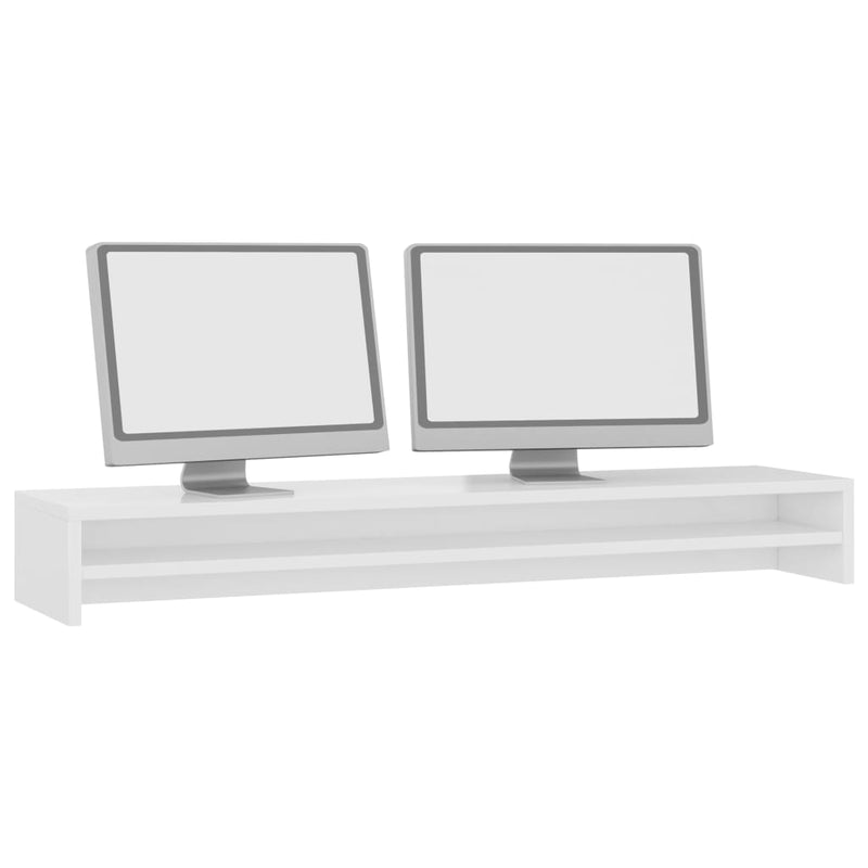 Supporto Monitor Bianco Lucido 100x24x13cm In Legno Multistrato