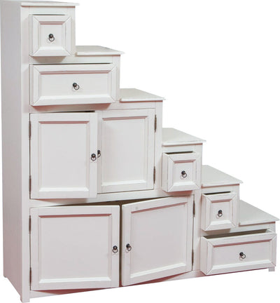 Biscottini Mobile cassettiera a scala Country in legno massello di tiglio finitura bianca anticata - S Made in Italy