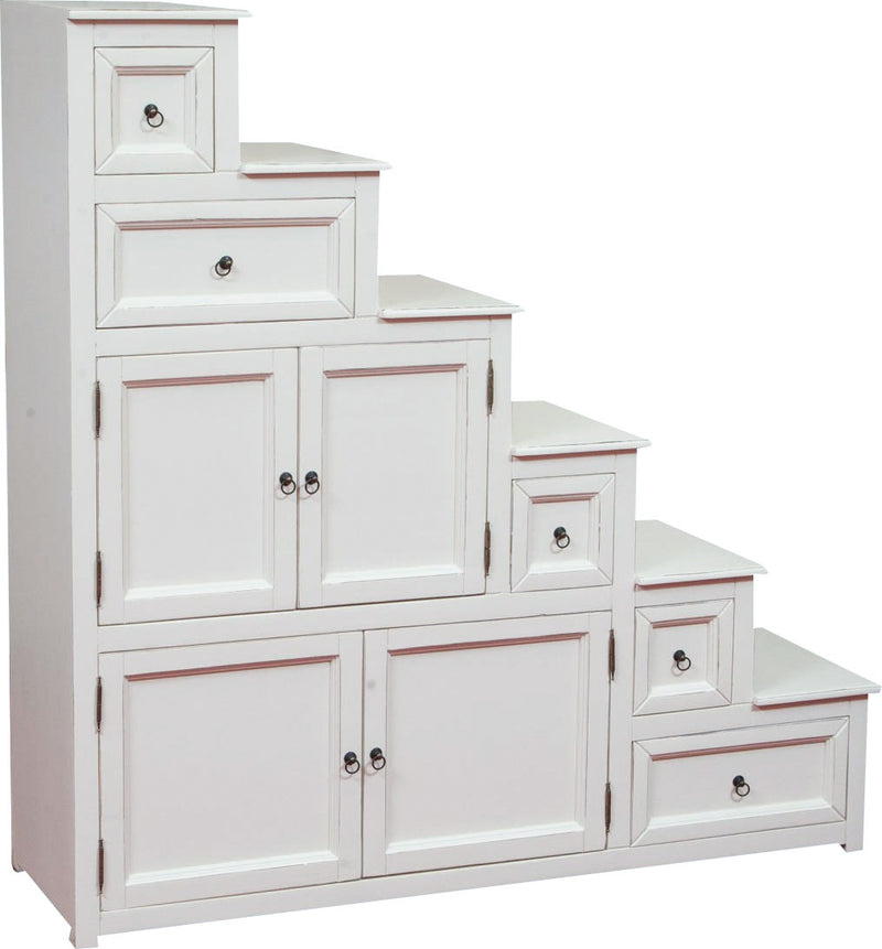 Biscottini Mobile cassettiera a scala Country in legno massello di tiglio finitura bianca anticata - S Made in Italy