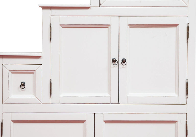 Biscottini Mobile cassettiera a scala Country in legno massello di tiglio finitura bianca anticata - S Made in Italy