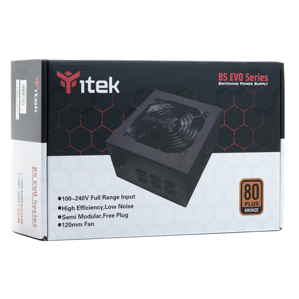 ITEK ALIMENTATORE BS750 EVO - 750W, 80PLUS BRONZE, PFC ATTIVO, VENTOLA HDB 12CM, SEMI MODULARE