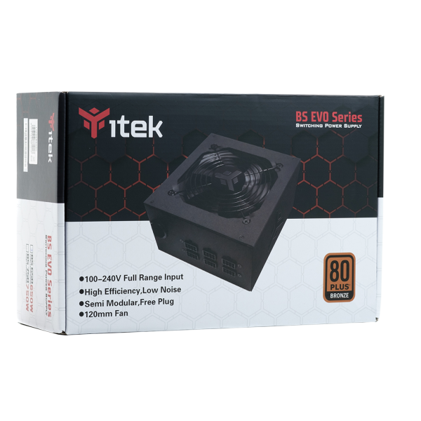 Alimentatore Itek BS650 Evo - 650W Output - Semi-Modulare - Ventola HDB 12cm - 80 Plus EU Bronze - PFC Attivo - ATX