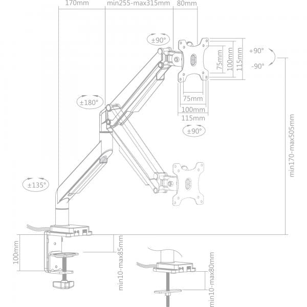 Supporto da tavolo InLine con sollevatore e USB/Audio fino a max. 82 cm 32" 9kg