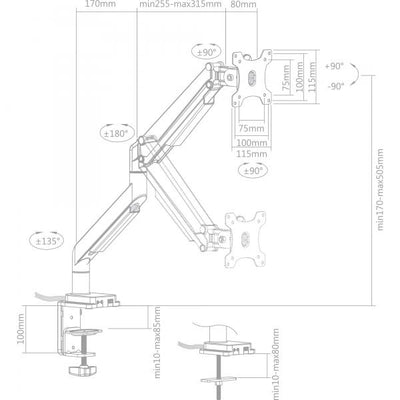 Supporto da tavolo InLine con sollevatore e USB/Audio fino a max. 82 cm 32" 9kg