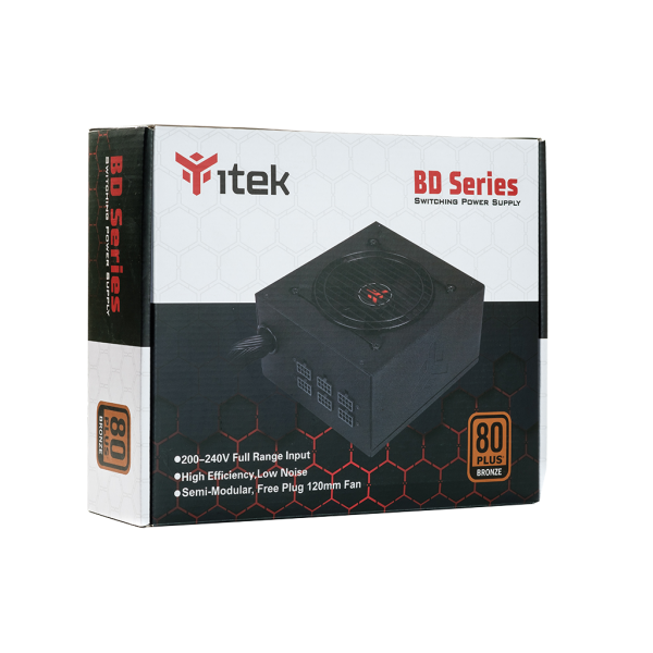 Alimentatore Itek BD600 - 600W Output - Semi-Modulare - Ventola HDB 12cm - 80 Plus EU Bronze - PFC Attivo - ATX