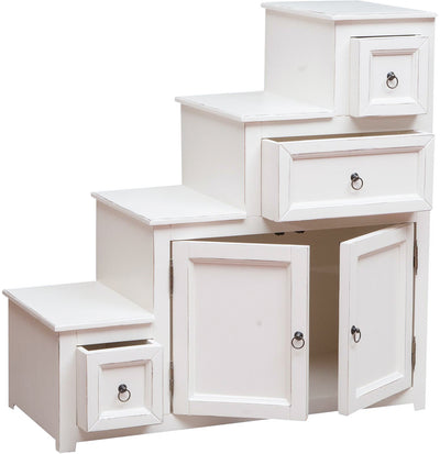 Biscottini Mobile cassettiera scala legno massello di tiglio finitura bianca anticata Made in Italy