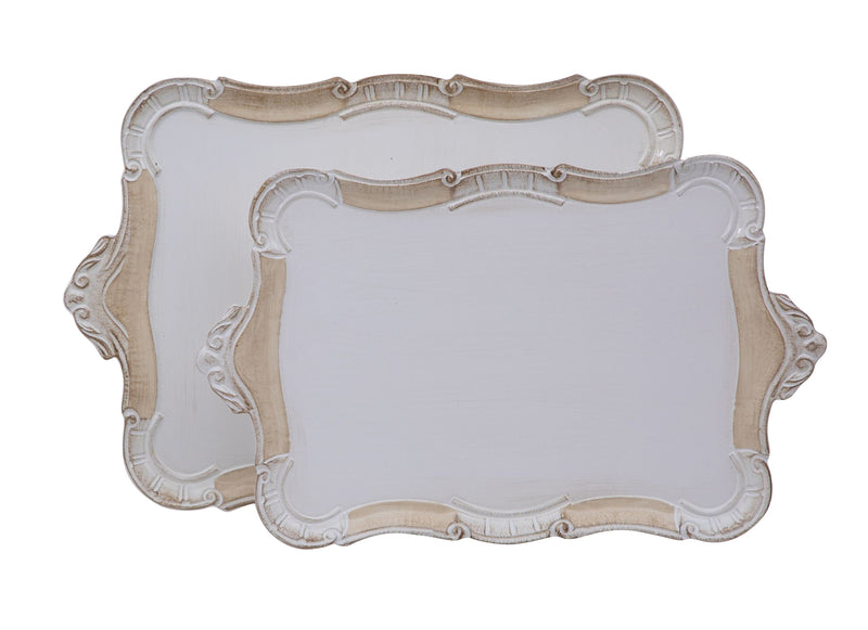 Biscottini SET DUE VASSOI IN LEGNO FIORENTINI decorati incisi mano Offerta Speciale