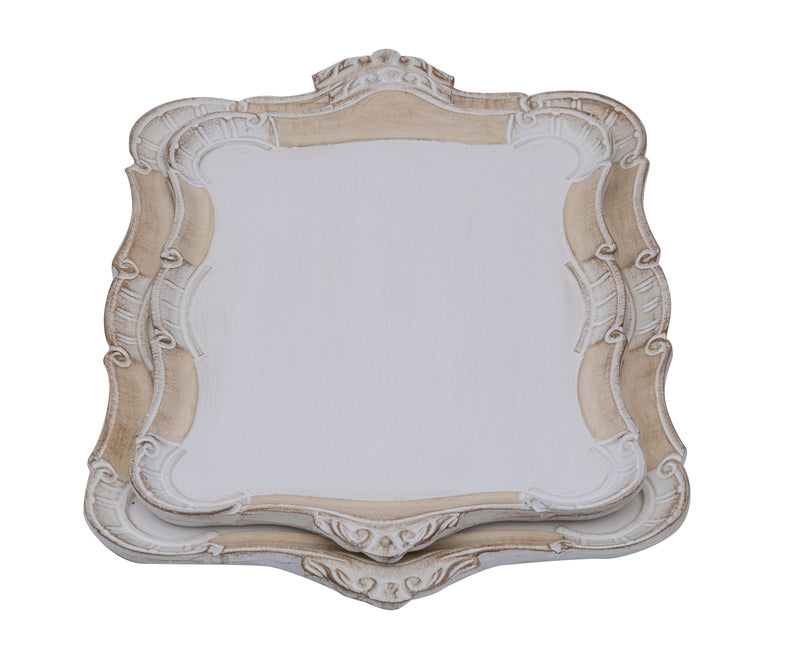 Biscottini SET DUE VASSOI IN LEGNO FIORENTINI decorati incisi mano Offerta Speciale