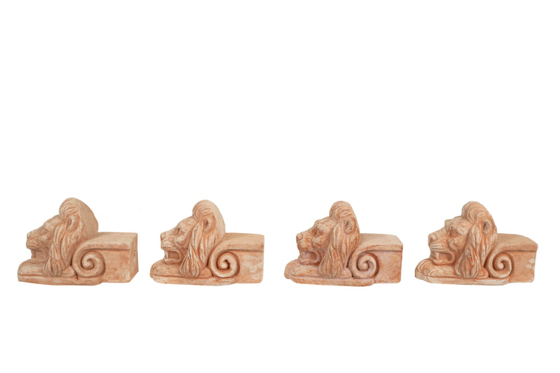 Biscottini Set 4 Piedini TESTA DI LEONE sottovaso per vasi in Terracotta Toscana 100% Made In Italy interamente Lavorata a Mano