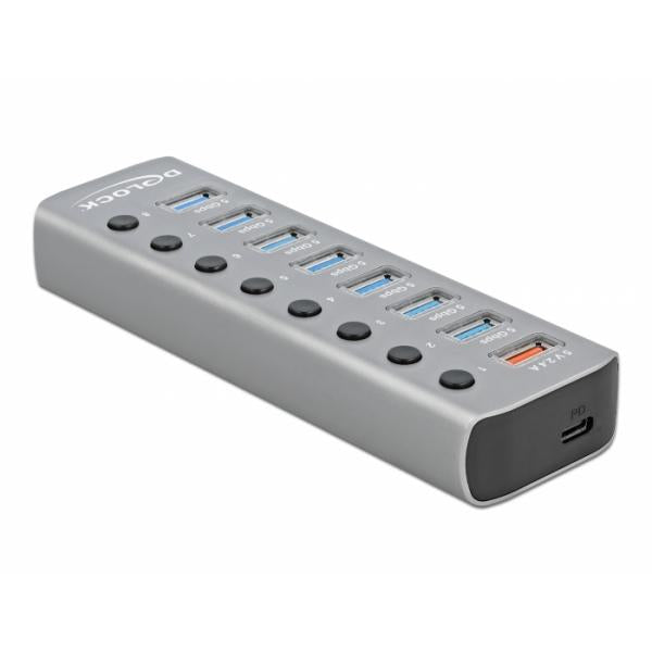 DeLOCK Hub USB 5 Gbps con 7 porte + 1 porta di ricarica rapida + 1 porta USB-C PD 3.0 con interruttore e illuminazione (Delock - hub - 7 porte)