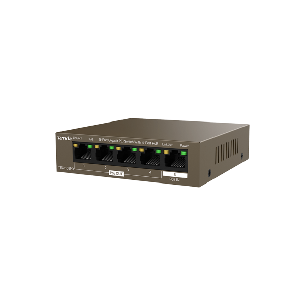 TENDA TEG1105PD - DESKTOP SWITCH 5PT LAN GIGABIT CON 4P PoE OUT e 1P PoE IN
