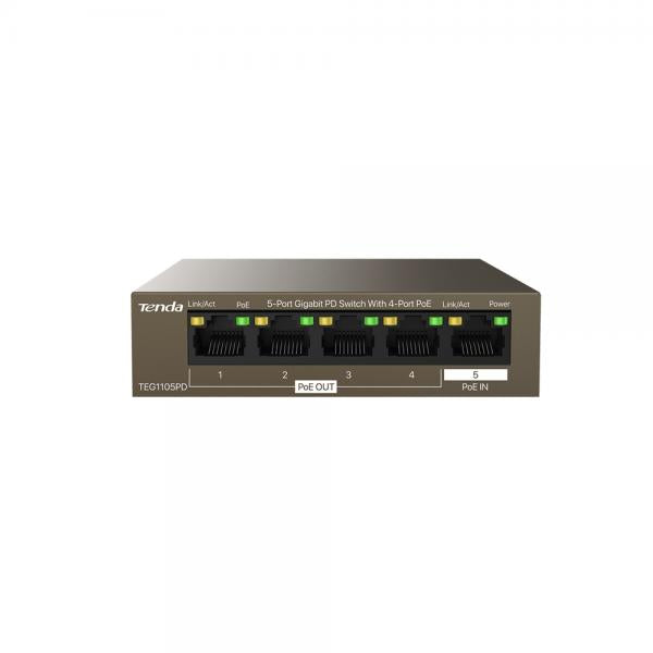TENDA TEG1105PD - DESKTOP SWITCH 5PT LAN GIGABIT CON 4P PoE OUT e 1P PoE IN
