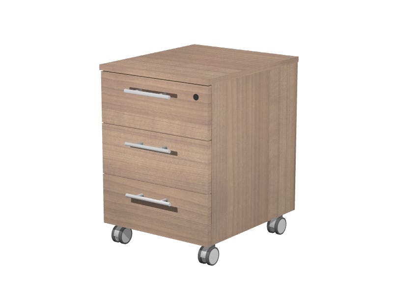 CASSETTIERA DIREZIONALE IN LEGNO SU RUOTE A 3 CASSETTI CM. 41,8x52x61,5h