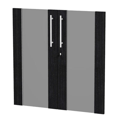 COPPIA DI ANTE IN VETRO TEMPERATO FUME' PER MOBILE BASSO ECO CON SERRATURA CM. 80x77h