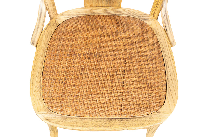 Biscottini Sedia con braccioli Thonet in massello di frassino finitura rovere e seduta in rattan