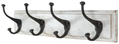 Biscottini Attaccapanni da parete in legno massiccio e ferro forgiato a mano finitura bianco anticato 60x12x16 cm