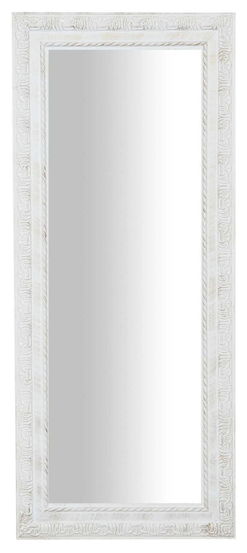 Biscottini Specchio Specchiera da parete e appendere verticale/orizzontale L35xPR4xH82 cm finitura bianco anticato.