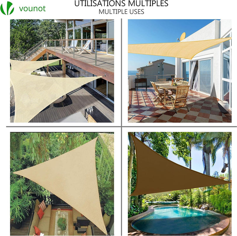 Tenda da Sole per Esterno, 3x3x3 m Vela Ombreggiante Triangolare con Kit di Fissaggio, Tenda a Vela, Traspirante HDPE Protezione UV, per Giardino, Balcone, Terrazza, Avorio