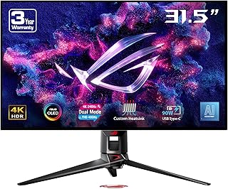 ASUS ROG Swift OLED PG32UCDP 32-inch Gaming Monitor, WOLED Panel, 31.5 Inch Visible Area, Dual Mode, 4K 240 Hz; FHD 480 Hz, 0.03 ms GtG, G-Sync, Tailored Heat Sink, OLED Care