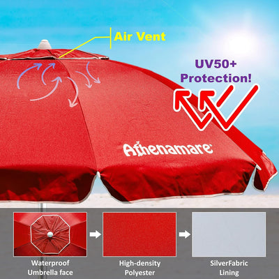 Ombrellone da spiaggia rosso antivento alluminio Protezione solare UV50+ Punta elica Inclinabile regolabile altezza Made in Italy giardino piscina