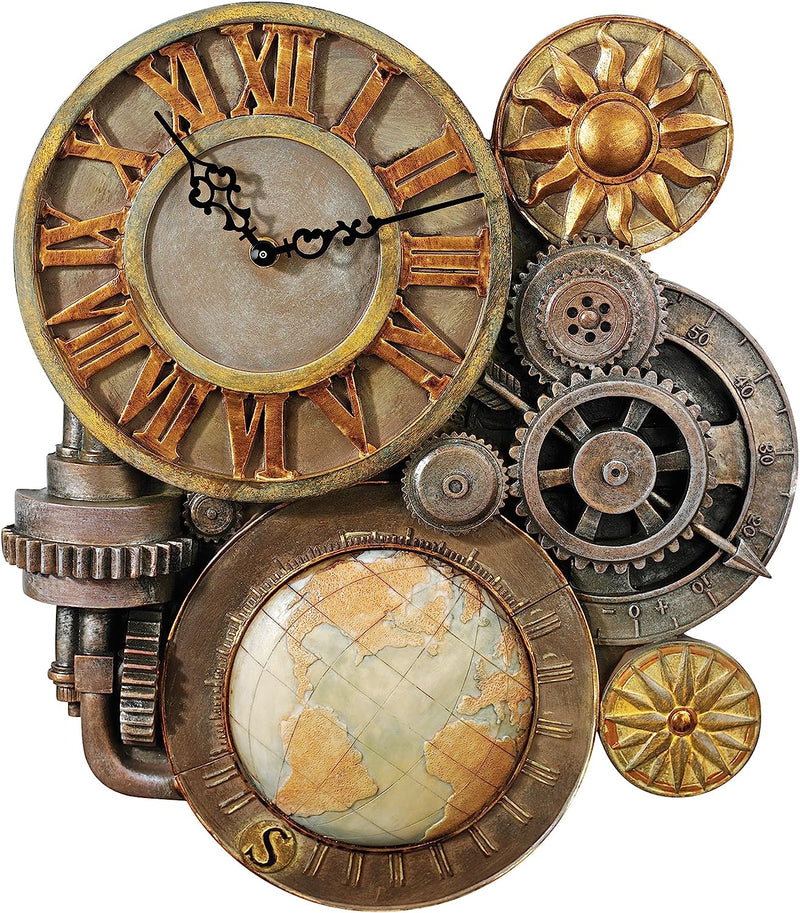 Design Toscano Ingranaggi Steampunk Orologio a Parete Scultura, poliresina, a Colori, Media 43,25 cm