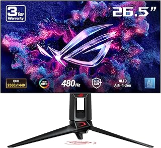 ASUS ROG Swift OLED PG27AQDP 27-Inch Gaming Monitor (26.5-Inch Visible) WOLED Panel, 480Hz (Over 360Hz), 0.03ms (GTG), G-SYNC Compatible, ASUS OLED Care+, AI Assistant, VESA DisplayHDR 400