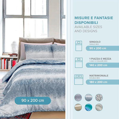 Dorian Home Completo Letto Matrimoniale, Lenzuola Matrimoniali 100% Cotone 180x200 cm, Formato dal Lenzuolo Sopra, Lenzuolo Sotto e Due Federe, Made in Italy, Fantasia Drops Ottanio