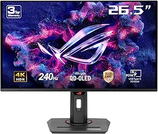 ASUS ROG Strix OLED XG27UCDMG, 27-Inch 4K UHD Gaming Monitor, 240 Hz, 0.03ms GtG, G-Sync, FreeSync, AdaptiveSync, DisplayHDR 400TB, 16:9, 3840 x 2160, DP 1.4 DSC, HDMI 2.1, 90W USB-C, USB-Hub, Ergo