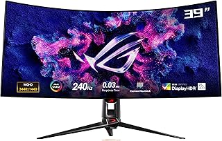 ASUS ROG Swift OLED PG39WCDM 39 Inch UWQHD Curved Gaming Monitor, 240 Hz, 0.03 ms GtG, G-Sync, FreeSync/AdaptiveSync, 10-bit, DisplayHDR 400  KVM, 21:9, 3440 x 1440, DP 1.4, HDMI 2.1, 90 W USB-C, USB