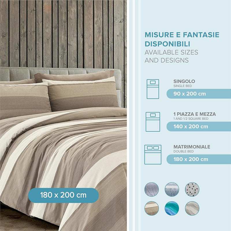 Dorian Home, Completo Letto 1 Piazza e Mezza 100% Cotone, Completo Lenzuola 130 x 200, Formato da Lenzuolo Sotto, Lenzuolo Sopra e una Federa, Made in Italy, Garda Beige