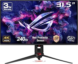 ASUS ROG Swift OLED PG32UCDMR 32 Inch 4K UHD Gaming Monitor (240 Hz, 0.03ms GtG, G-Sync, FreeSync, AdaptiveSync, 10-bit, DisplayHDR 400, 16:9, 3840x2160, DP 2.1, HDMI 2.1, 90W USB-C, USB-Hub)