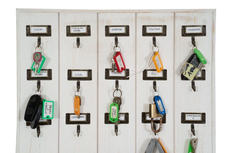 Biscottini Bacheca appendichiavi in legno finitura bianco anticato L49,5xPR4xH60 cm