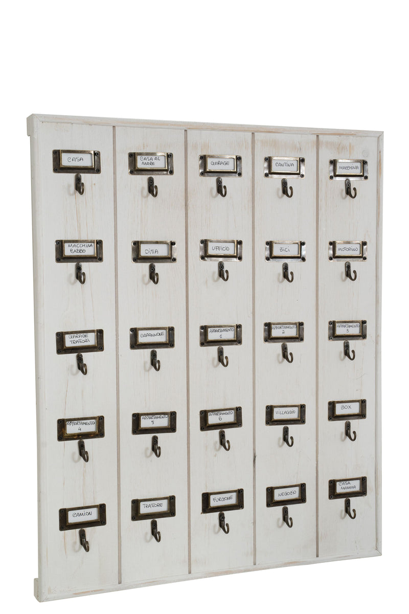 Biscottini Bacheca appendichiavi in legno finitura bianco anticato L49,5xPR4xH60 cm