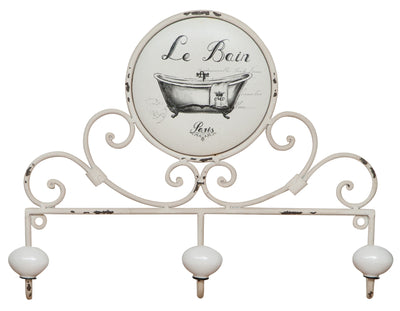 Biscottini Appendino da muro "Le Bain" in ferro battuto finitura bianca anticata 30x6x25 cm