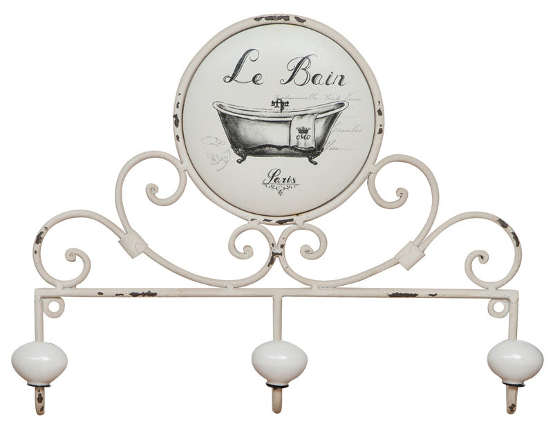 Biscottini Appendino da muro "Le Bain" in ferro battuto finitura bianca anticata 30x6x25 cm