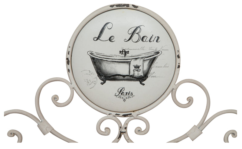 Biscottini Appendino da muro "Le Bain" in ferro battuto finitura bianca anticata 30x6x25 cm