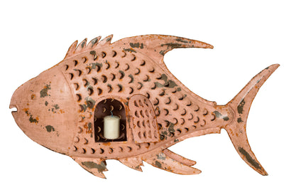 Biscottini Pesce porta candela in ferro dipinto a mano Originale lanterna forma Offerta