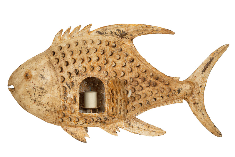 Biscottini Pesce porta candela in ferro dipinto a mano Originale lanterna forma Offerta