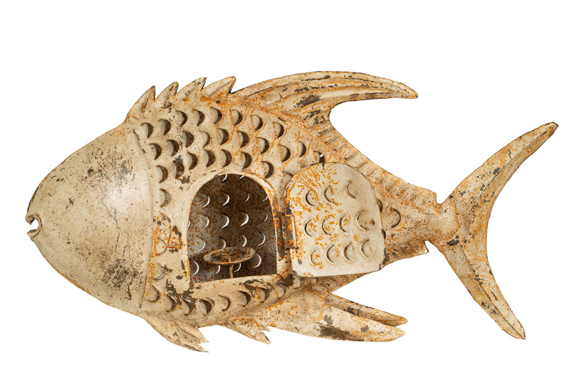 Biscottini Pesce porta candela in ferro dipinto a mano Originale lanterna forma Offerta