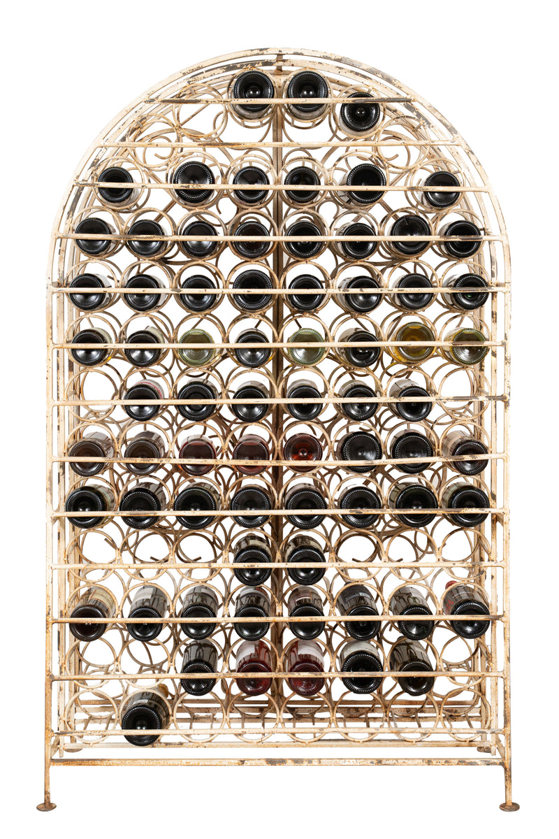 Biscottini Mobile cantina in ferro battuto pieno finitura bianca anticata Portabottiglie