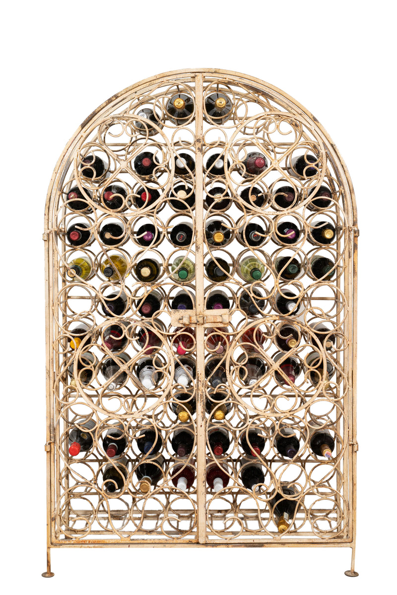 Biscottini Mobile cantina in ferro battuto pieno finitura bianca anticata Portabottiglie