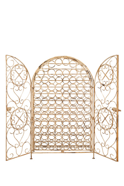 Biscottini Mobile cantina in ferro battuto pieno finitura bianca anticata Portabottiglie