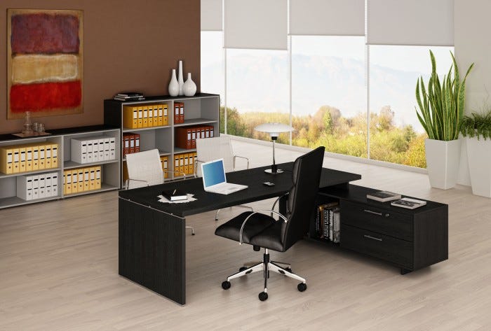 Coppia di mobili bassi da ufficio a giorno con piani regolabili interni cm. 162,8x43x81,4h