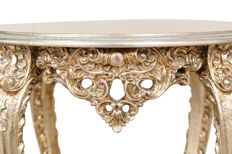 Biscottini TAVOLO PANCHETTO ROTONDO IN FINITURA FOGLIA ARGENTO ANTICATO MADE IN ITALY