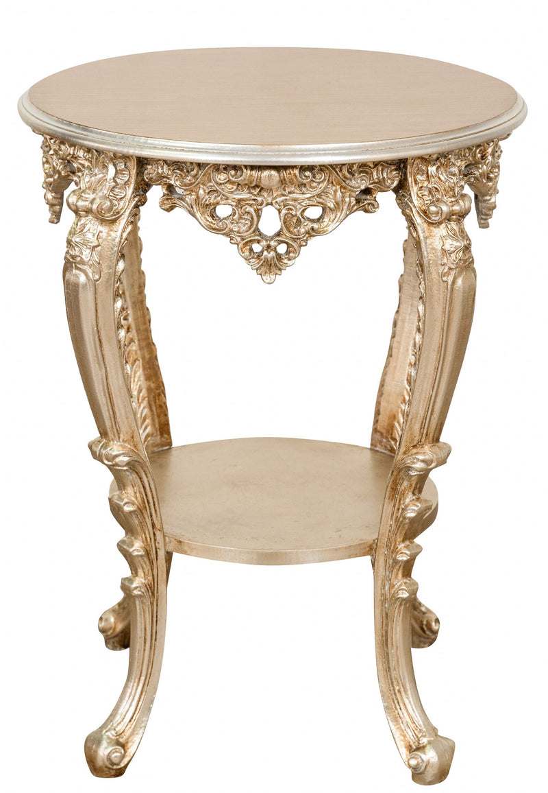 Biscottini TAVOLO PANCHETTO ROTONDO IN FINITURA FOGLIA ARGENTO ANTICATO MADE IN ITALY