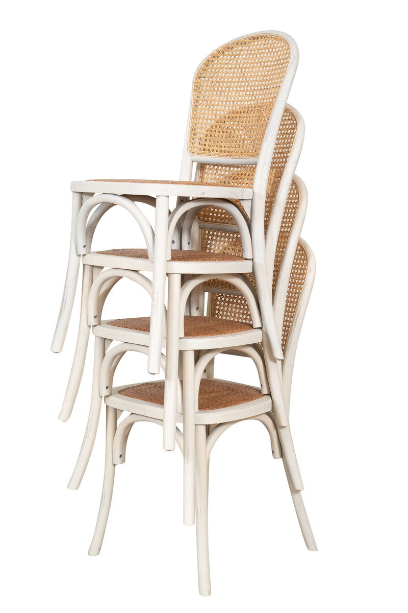 Biscottini Sedia Thonet in massello di frassino e seduta rattan finitura bianca anticata