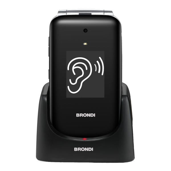 BRONDI SUPER VOICE (NERO/ARGENTO) - TELEFONO CELLULARE PER ANZIANI - TASTO SOS - AUDIO AMPLIFICATO - CONTROLLO REMOTO - BASE DI RICARICA - DOPPIO DISPLAY