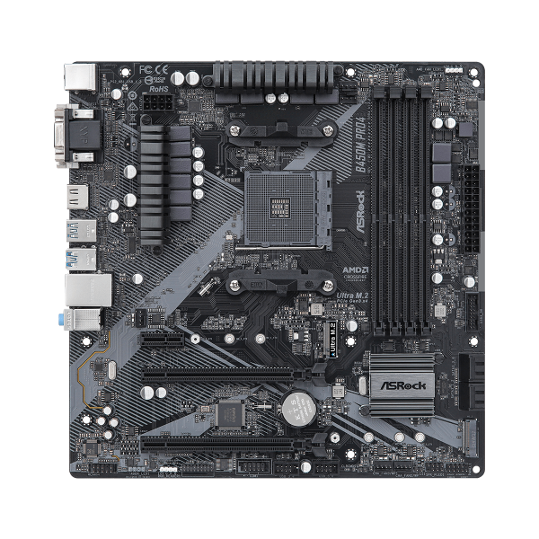 ASRock B450M Pro4 R2.0 - scheda madre - micro ATX - Socket AM4 - Chipset AMD B450 - USB-C Gen2, USB 3.2 Gen 1, USB 3.2 Gen 2 - Gigabit LAN - grafica integrata (CPU richiesta)