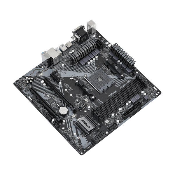 Asrock B450M Pro4 R2.0 AMD B450 Socket AM4 micro ATX (ASRock B450M Pro4 R2.0 Super Alloy AMD AM4 Socket Motherboard, Micro-ATX, 4x DDR4 Slots, 2x M.2 Sockets, GbE LAN, 1x D-Sub / 1x DVI-D / 1x HDMI P